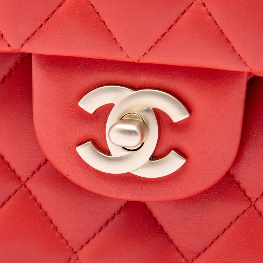 Chanel Medium Classic Lambskin Double Flap Orange Leather Very good - Box View