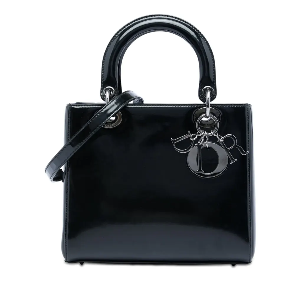 Dior Medium Patent Lady Dior Black Leather Very good - Front View