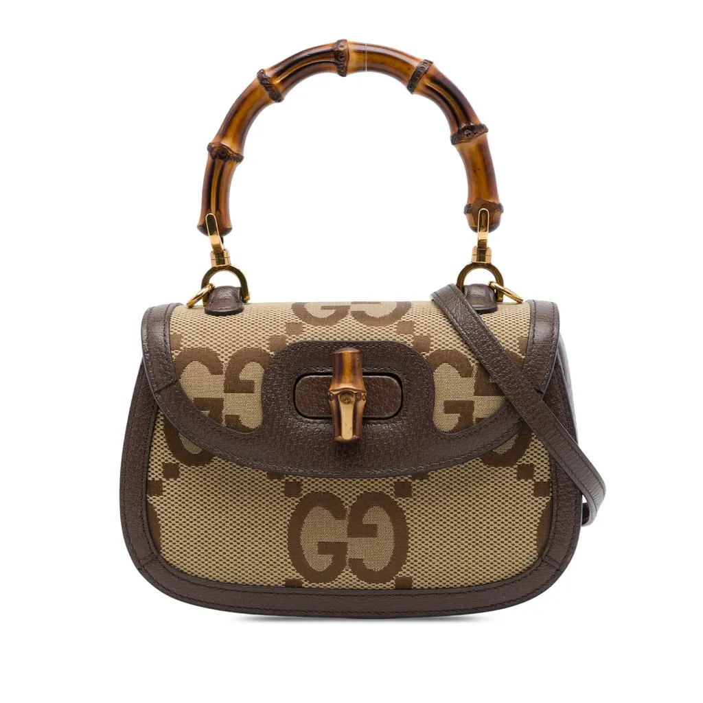 Gucci Small Jumbo GG Canvas Web Bamboo 1947 Top Handle Bag Beige Canvas Very good - Front View