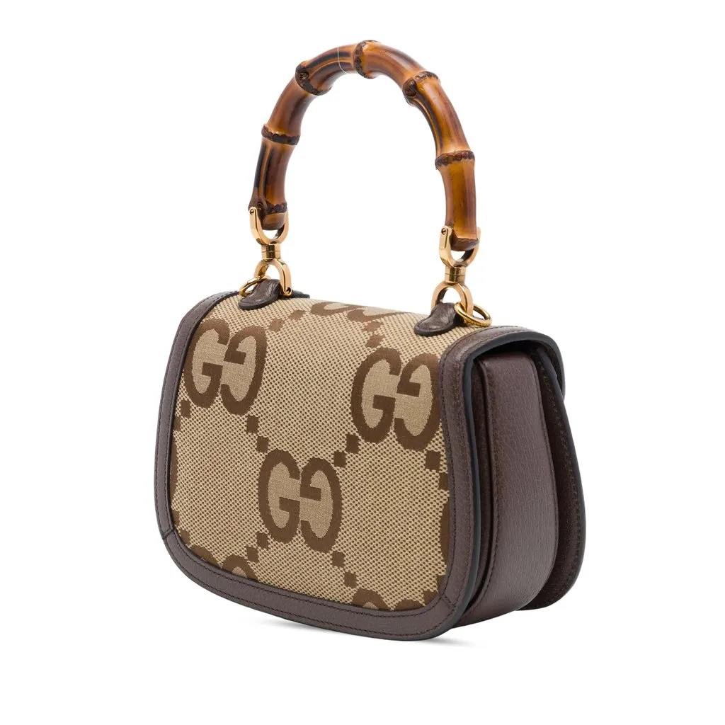 Gucci Small Jumbo GG Canvas Web Bamboo 1947 Top Handle Bag Beige Canvas Very good - Back View