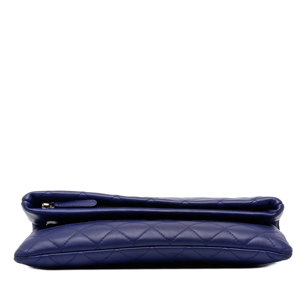 Chanel CC Quilted Lambskin Foldover Clutch Blue Leather Very good - Inside View