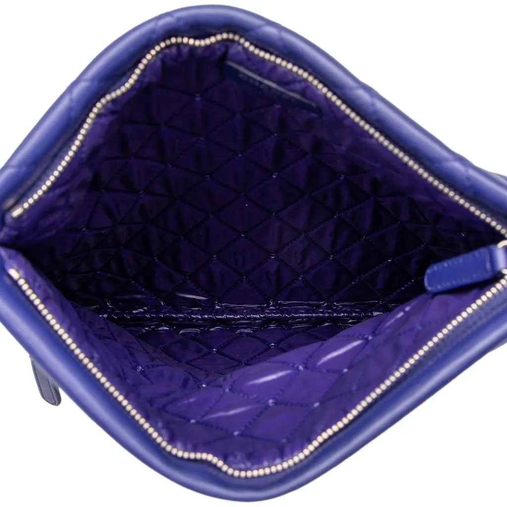 Chanel CC Quilted Lambskin Foldover Clutch Blue Leather Very good - Model View