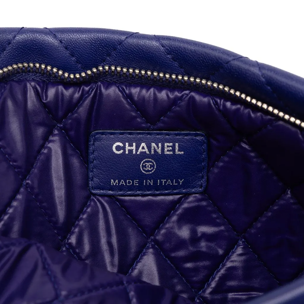 Chanel CC Quilted Lambskin Foldover Clutch Blue Leather Very good - Box View