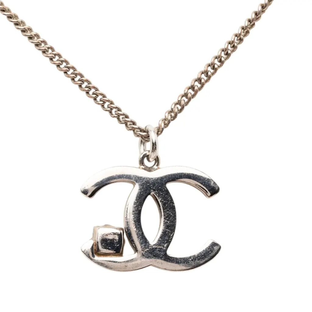 Chanel CC Brass Strass Pendant Necklace Silver Metal Very good - Inside View