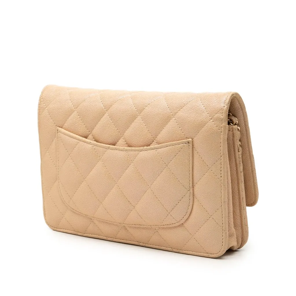 Chanel CC Quilted Caviar Wallet on Chain Beige Leather Very good - Back View