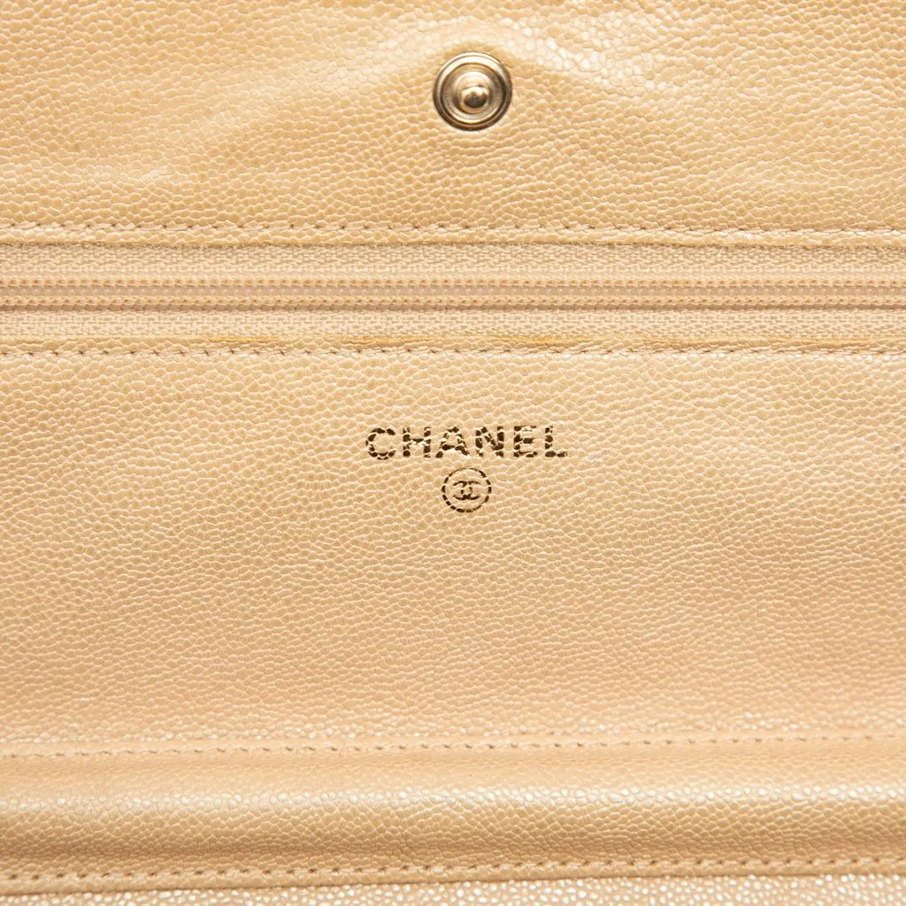 Chanel CC Quilted Caviar Wallet on Chain Beige Leather Very good - Box View
