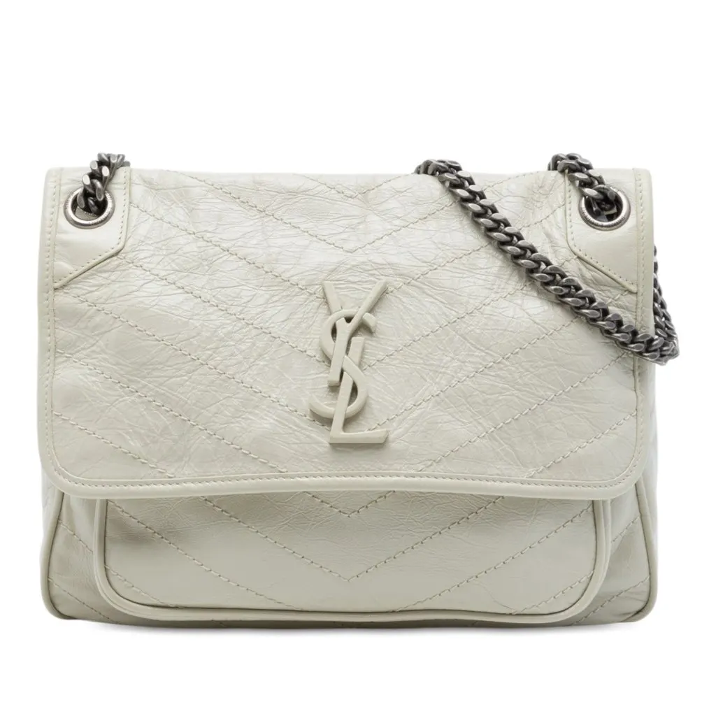 Saint Laurent Medium Crinkled Calfskin Niki White Leather Very good - Front View