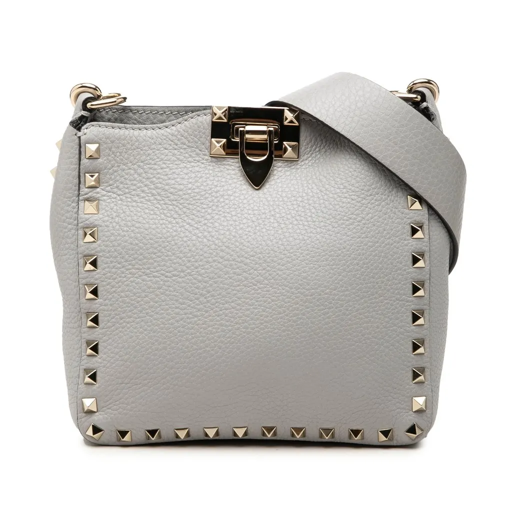 Valentino Mini Pebbled Calfskin Rockstud Flip Lock Messenger Bag MultiColor Leather Very good - Front View