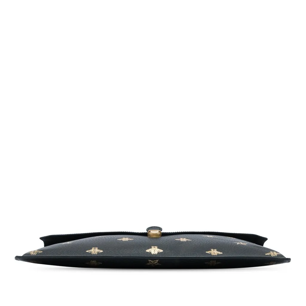 Gucci Calfskin Bee Star Portfolio Clutch Black Leather Good - Inside View
