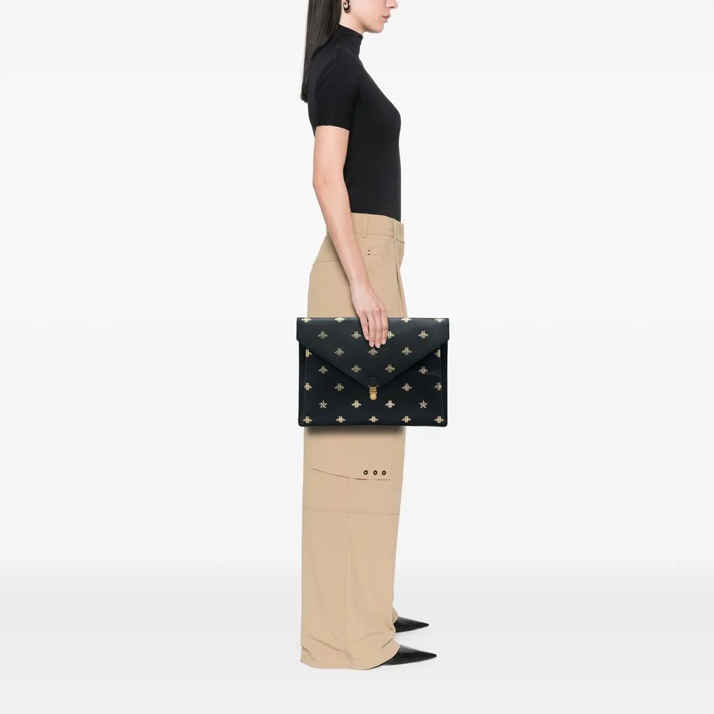 Gucci Calfskin Bee Star Portfolio Clutch Black Leather Good - Box View