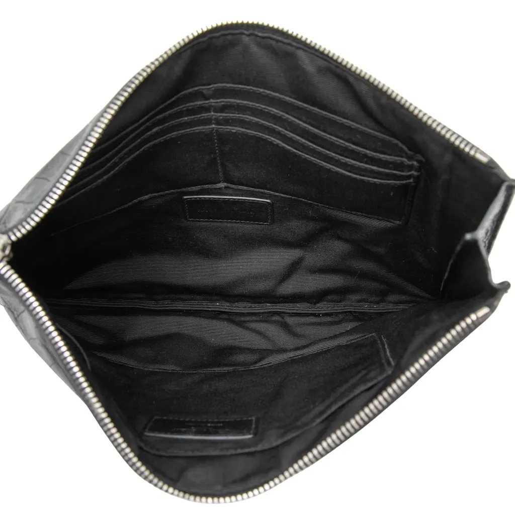 Saint Laurent Croc Embossed Leather Monogram Document Holder Black Leather Very good - Model View