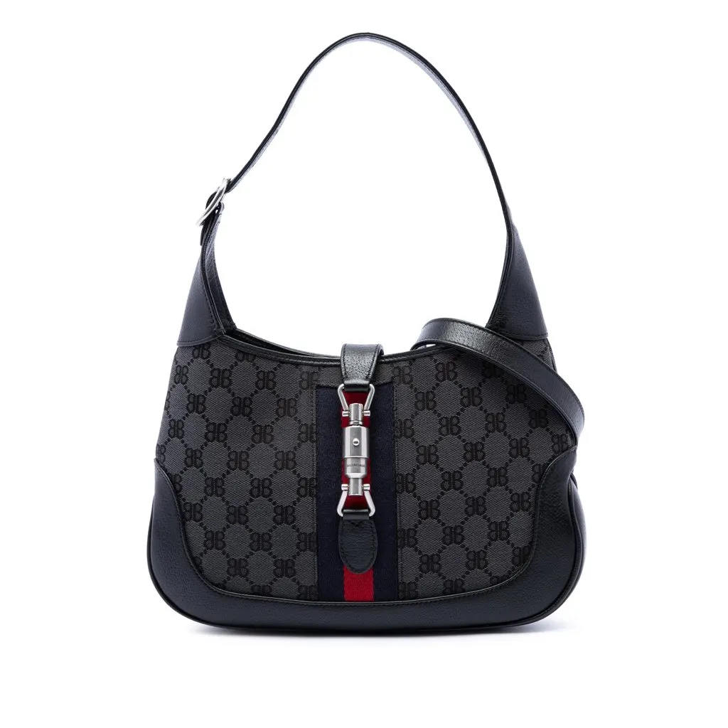Balenciaga Gucci The Hacker Project Small BB Canvas Web Jackie 1961 Crossbody Black Very good - Front View