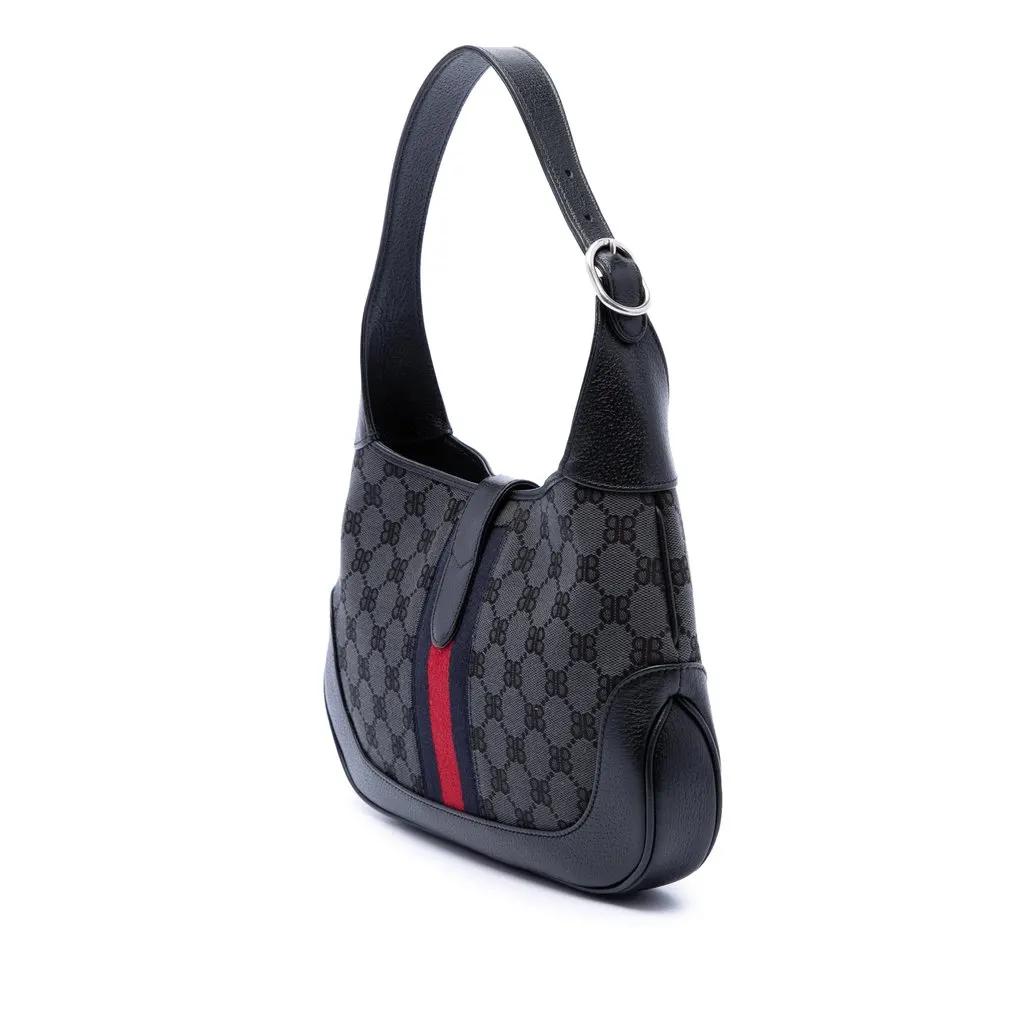 Balenciaga Gucci The Hacker Project Small BB Canvas Web Jackie 1961 Crossbody Black Very good - Back View