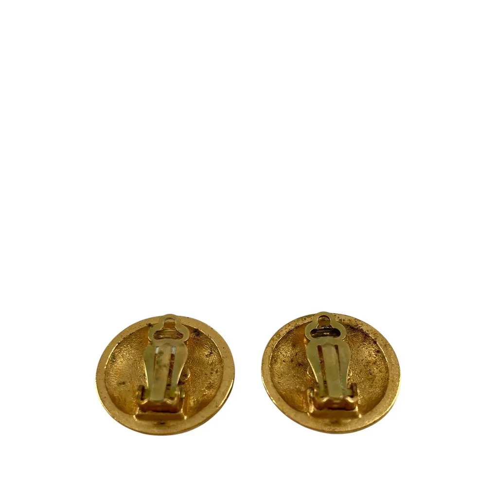 Chanel CC Gold Plated Round Clip On Earrings Gold Metal Very good - Back View