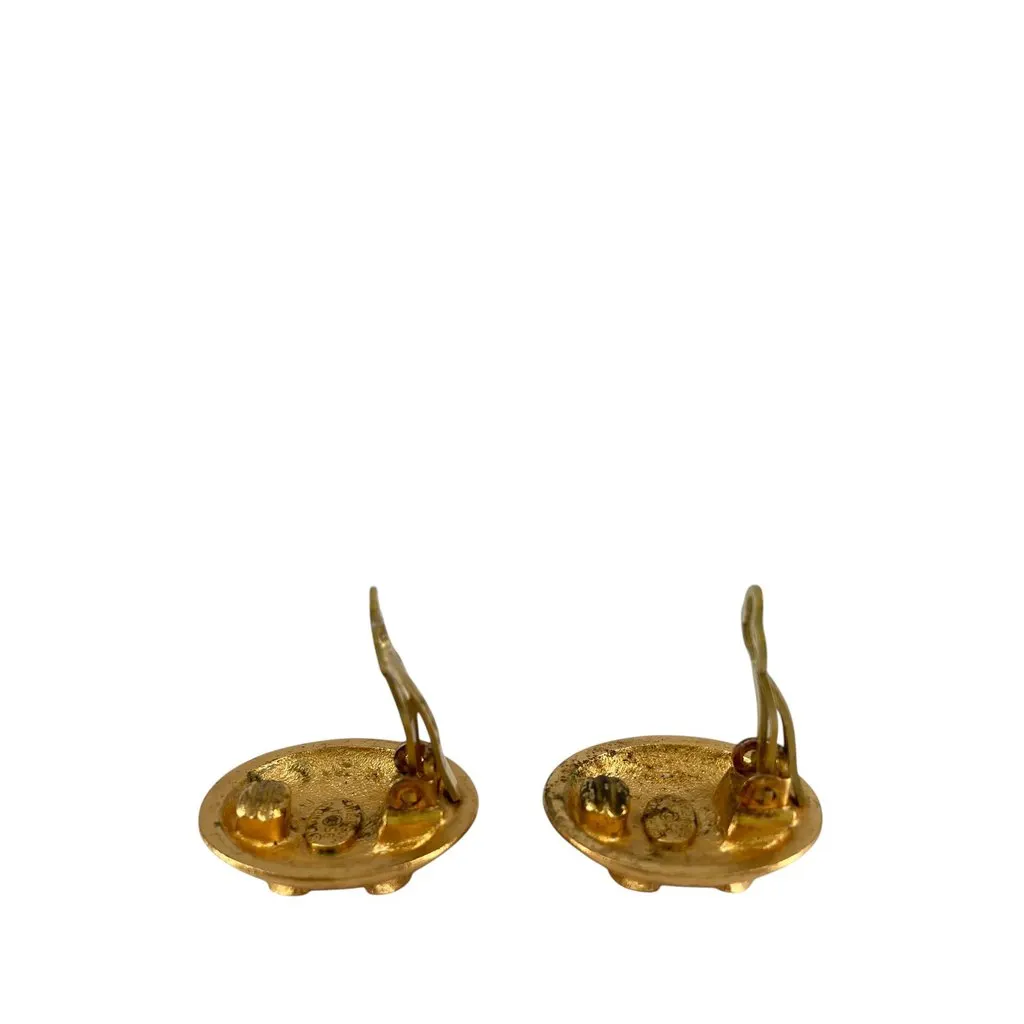 Chanel CC Gold Plated Round Clip On Earrings Gold Metal Very good - Inside View