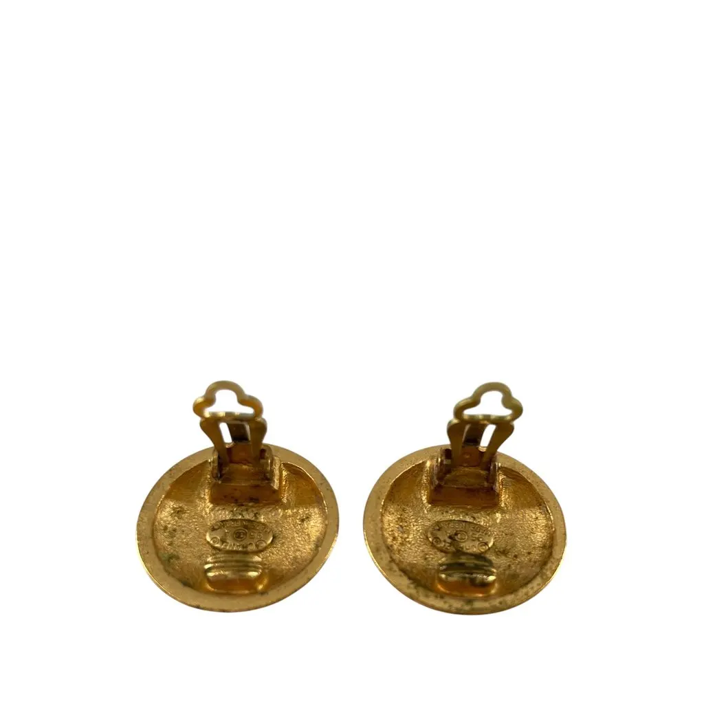 Chanel CC Gold Plated Round Clip On Earrings Gold Metal Very good - Box View