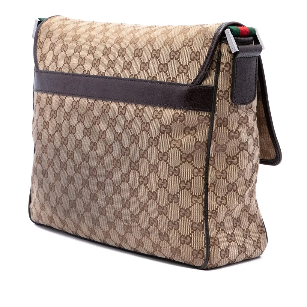 Gucci GG Canvas Web Flap Messenger Bag Beige Canvas Very good - Back View