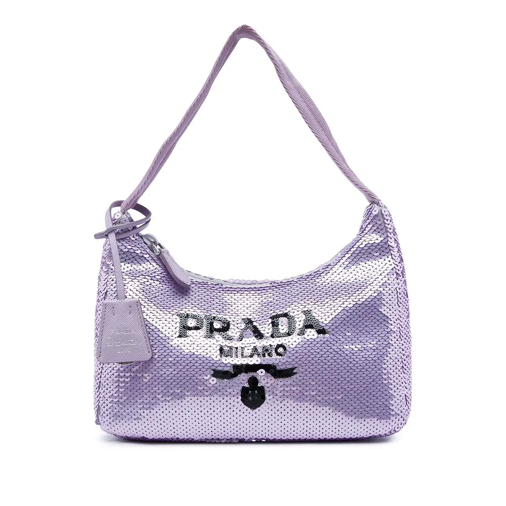 Prada Mini Re Nylon Paillettes Sequin Re Edition 2000 Shoulder Bag Purple Polyamide Very good - Front View