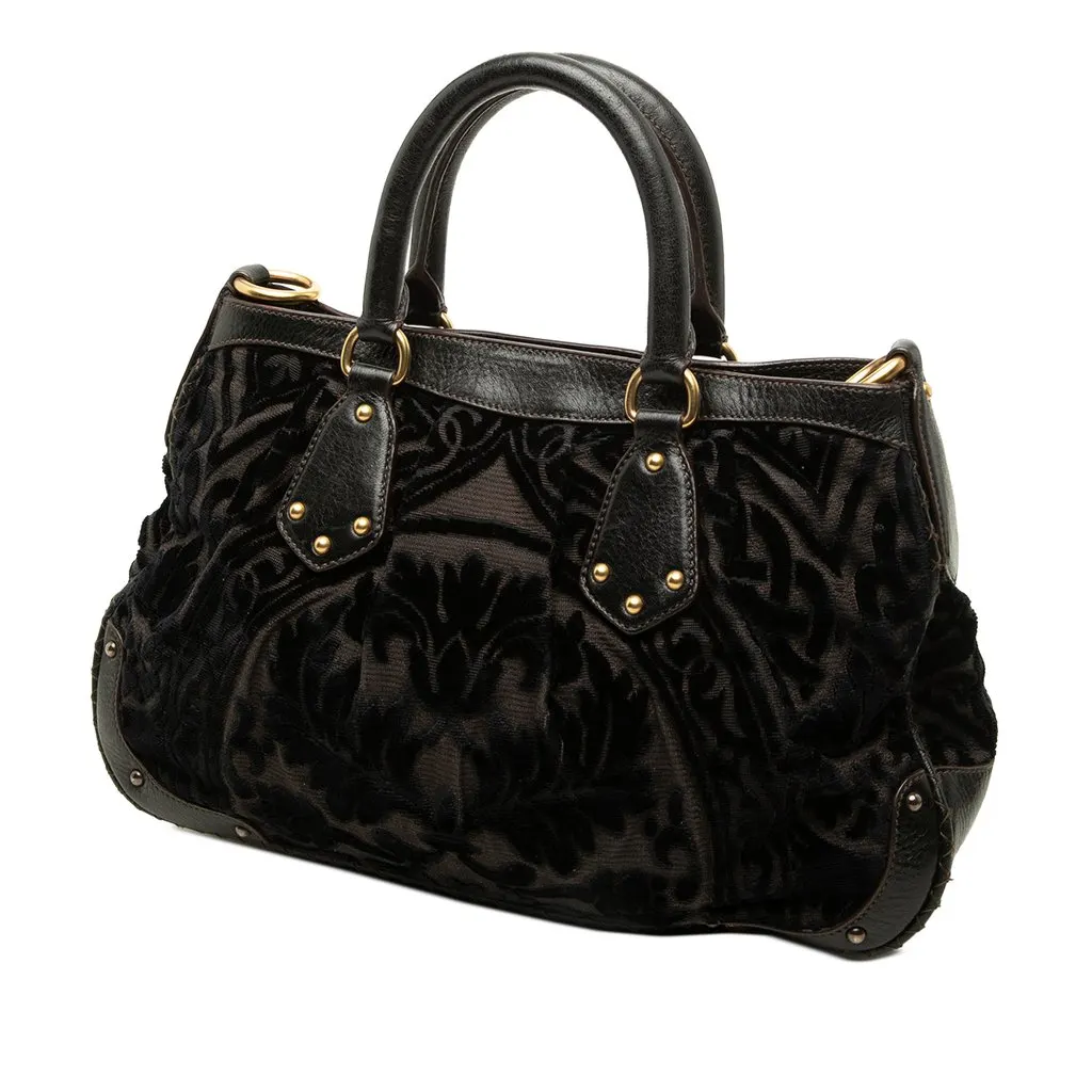 Prada Velluto Burnout and Canvas Canapa Logo Convertible Tote Black Velvet Good - Back View