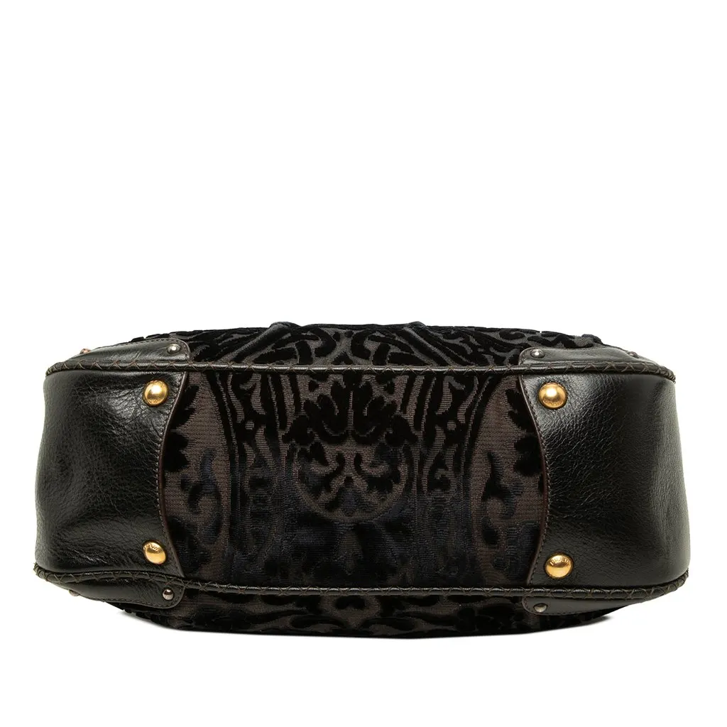 Prada Velluto Burnout and Canvas Canapa Logo Convertible Tote Black Velvet Good - Inside View