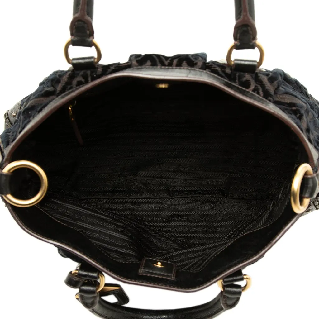 Prada Velluto Burnout and Canvas Canapa Logo Convertible Tote Black Velvet Good - Model View
