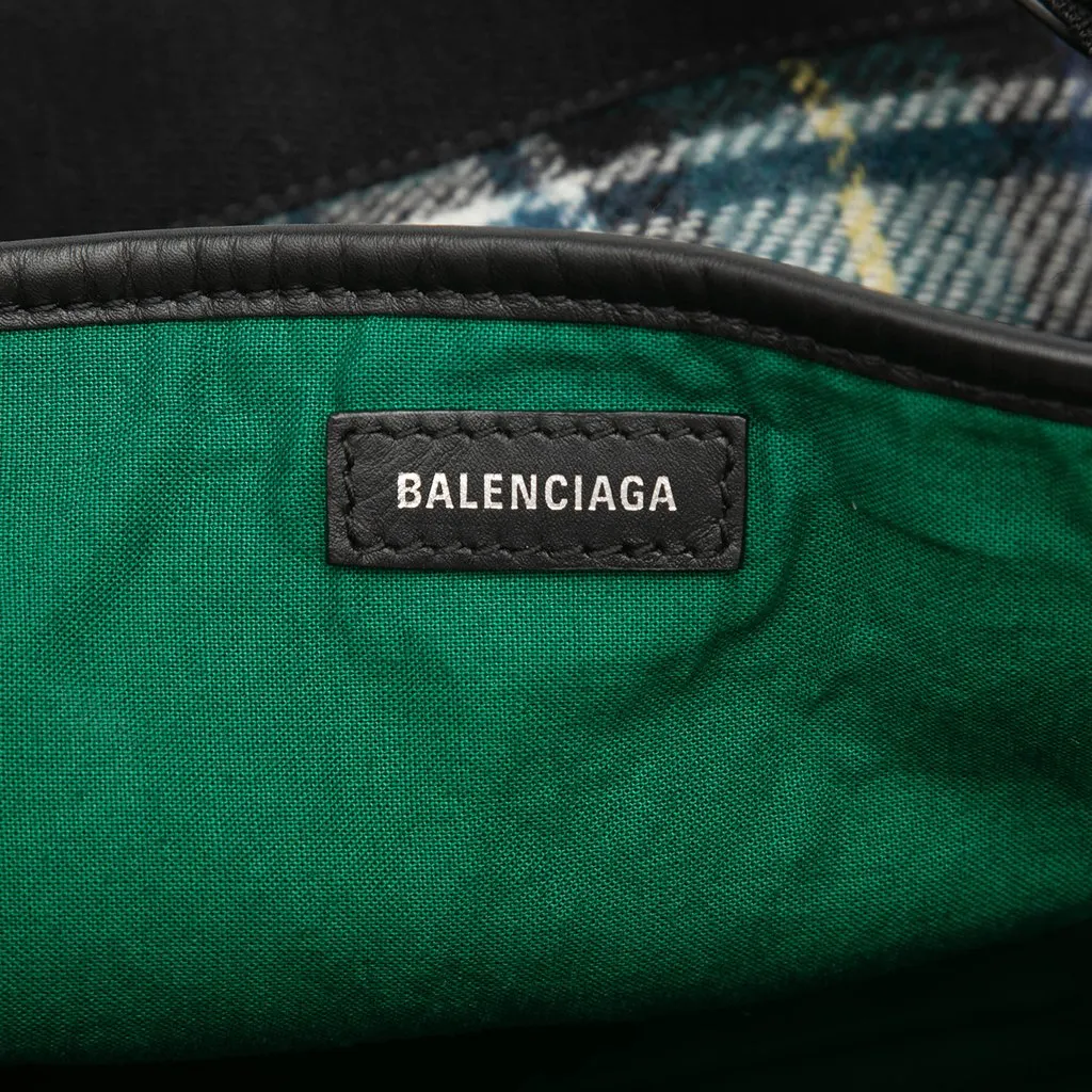 Balenciaga Plaid Wool Navy Cabas S Green Wool Very good - Box View