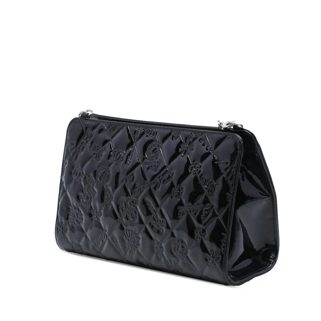 Chanel Quilted Patent Embossed Lucky Symbols Pochette Black Leather Very good - Back View
