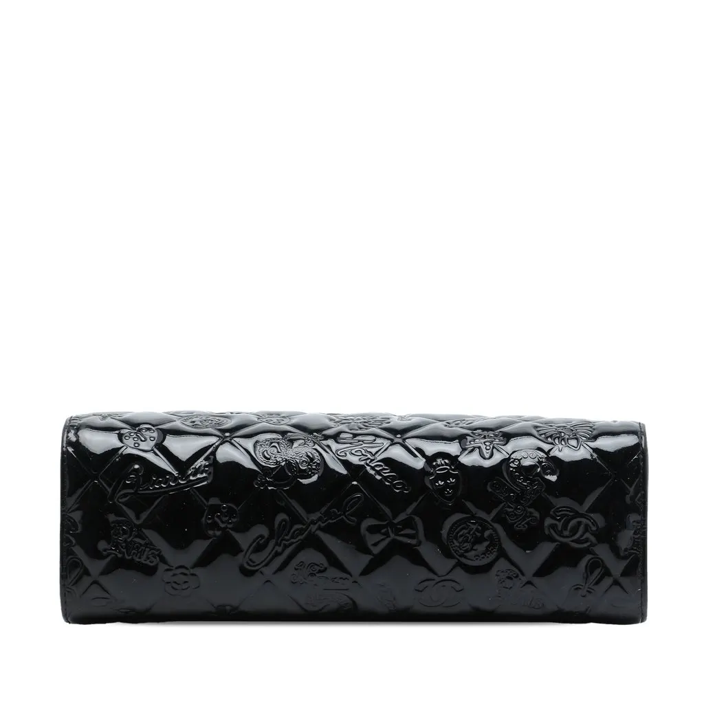 Chanel Quilted Patent Embossed Lucky Symbols Pochette Black Leather Very good - Inside View