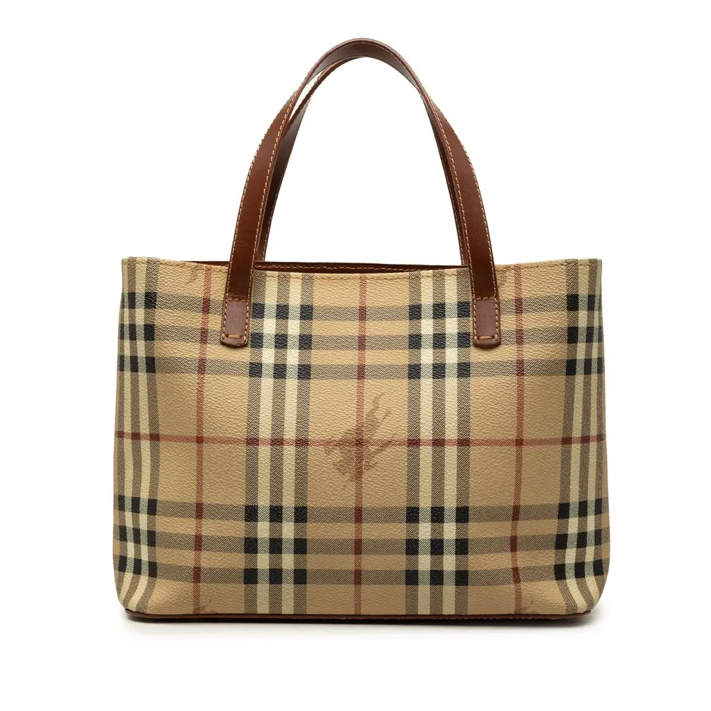 Burberry Mini Haymarket Check Coated Canvas Tote Beige Very good - Front View