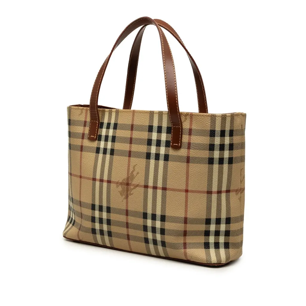 Burberry Mini Haymarket Check Coated Canvas Tote Beige Very good - Back View