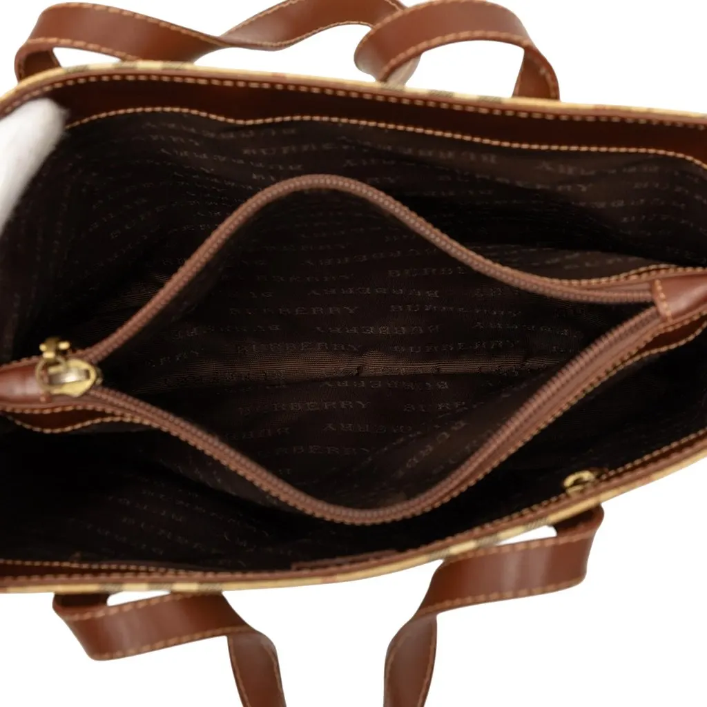 Burberry Mini Haymarket Check Coated Canvas Tote Beige Very good - Model View