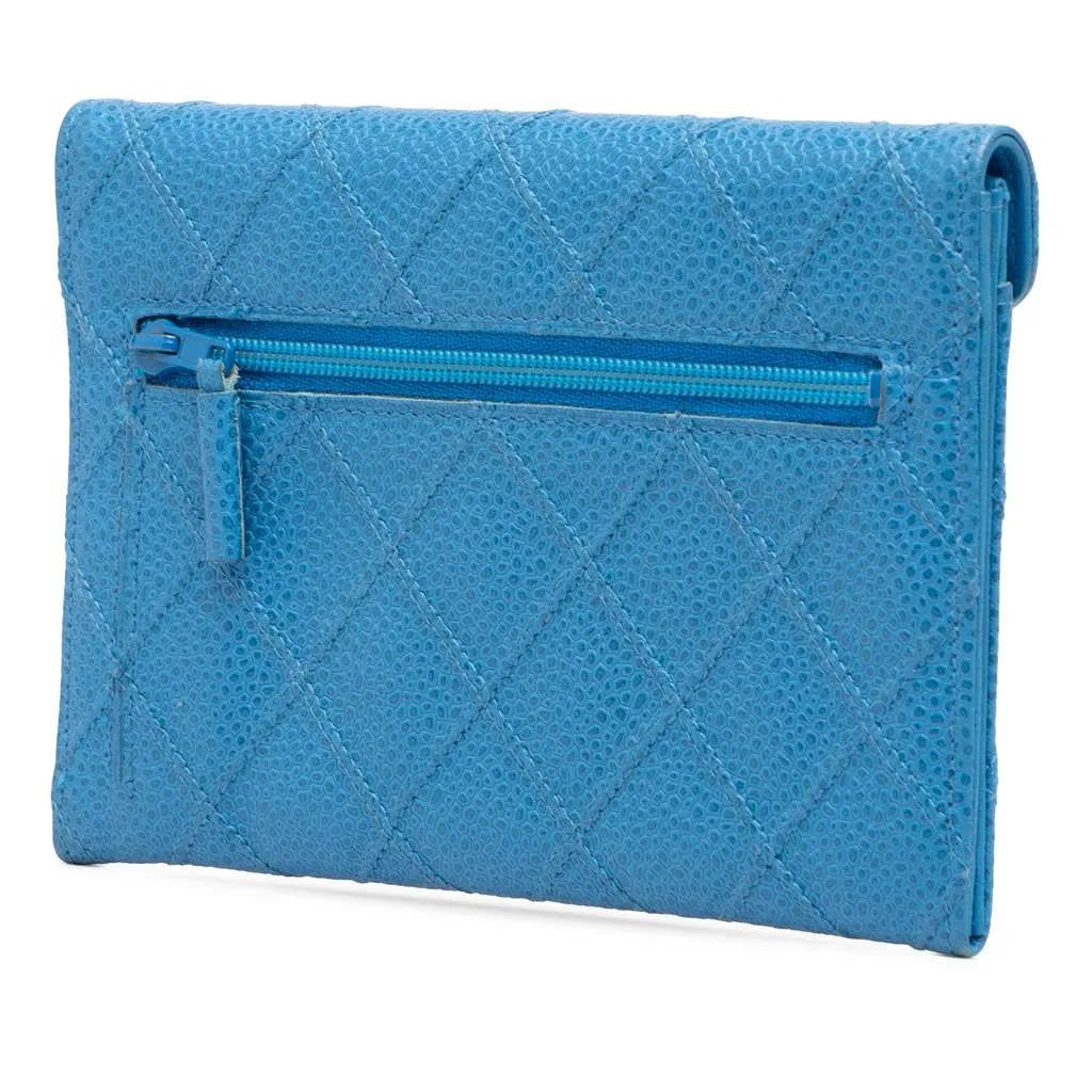 Chanel CC Quilted Caviar Envelope Wallet Blue Leather Good - Back View