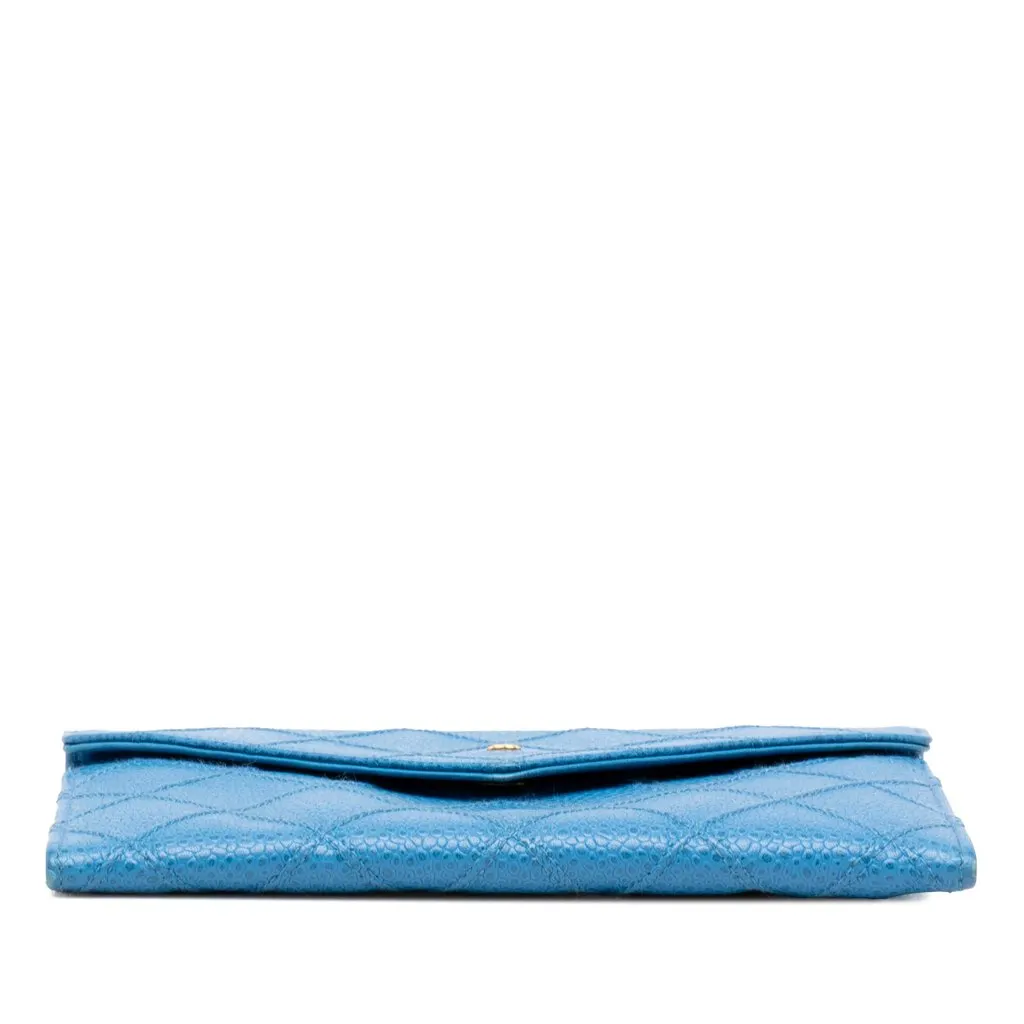 Chanel CC Quilted Caviar Envelope Wallet Blue Leather Good - Inside View