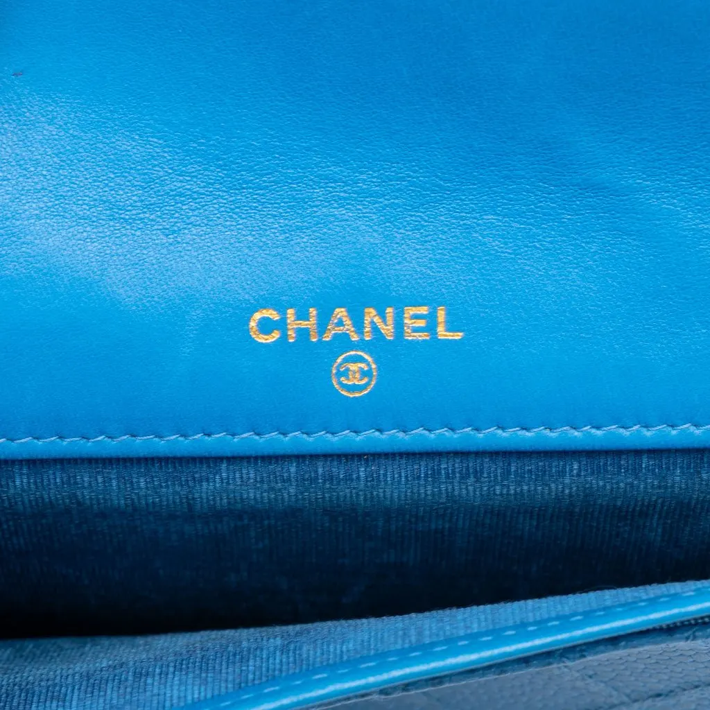Chanel CC Quilted Caviar Envelope Wallet Blue Leather Good - Box View