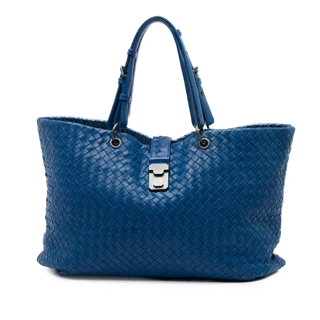 Bottega Veneta Medium Nappa Intrecciato Capri Tote Blue Leather Very good - Front View