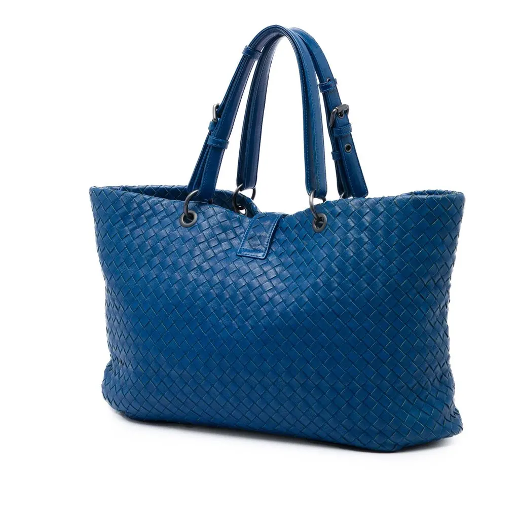 Bottega Veneta Medium Nappa Intrecciato Capri Tote Blue Leather Very good - Back View