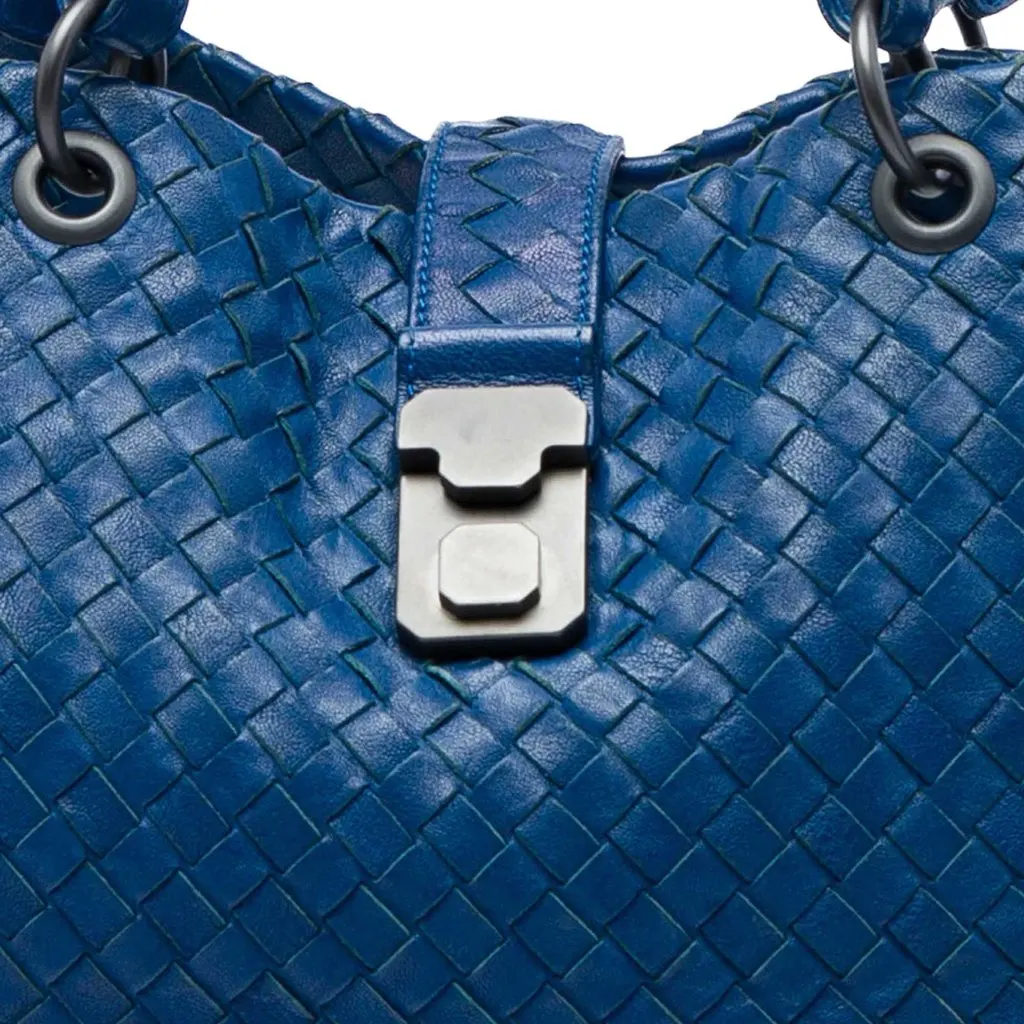 Bottega Veneta Medium Nappa Intrecciato Capri Tote Blue Leather Very good - Box View