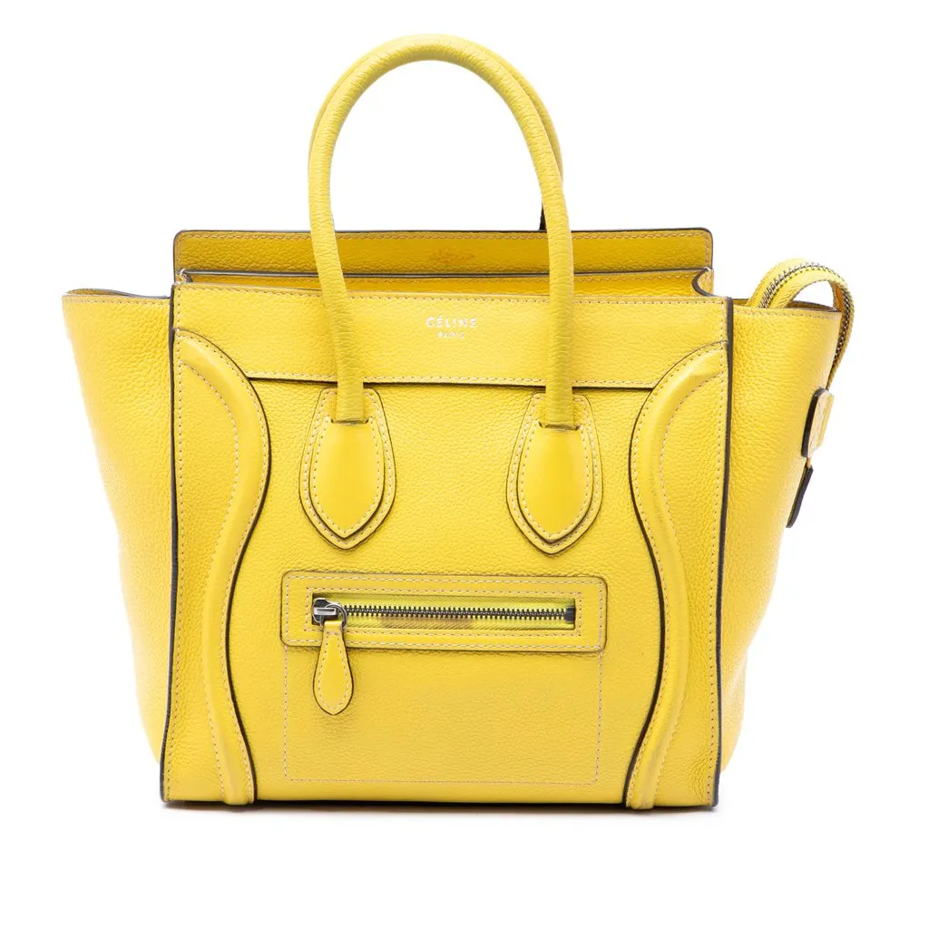 Celine Micro Drummed Calfskin Luggage Tote Yellow Leather Good - Front View