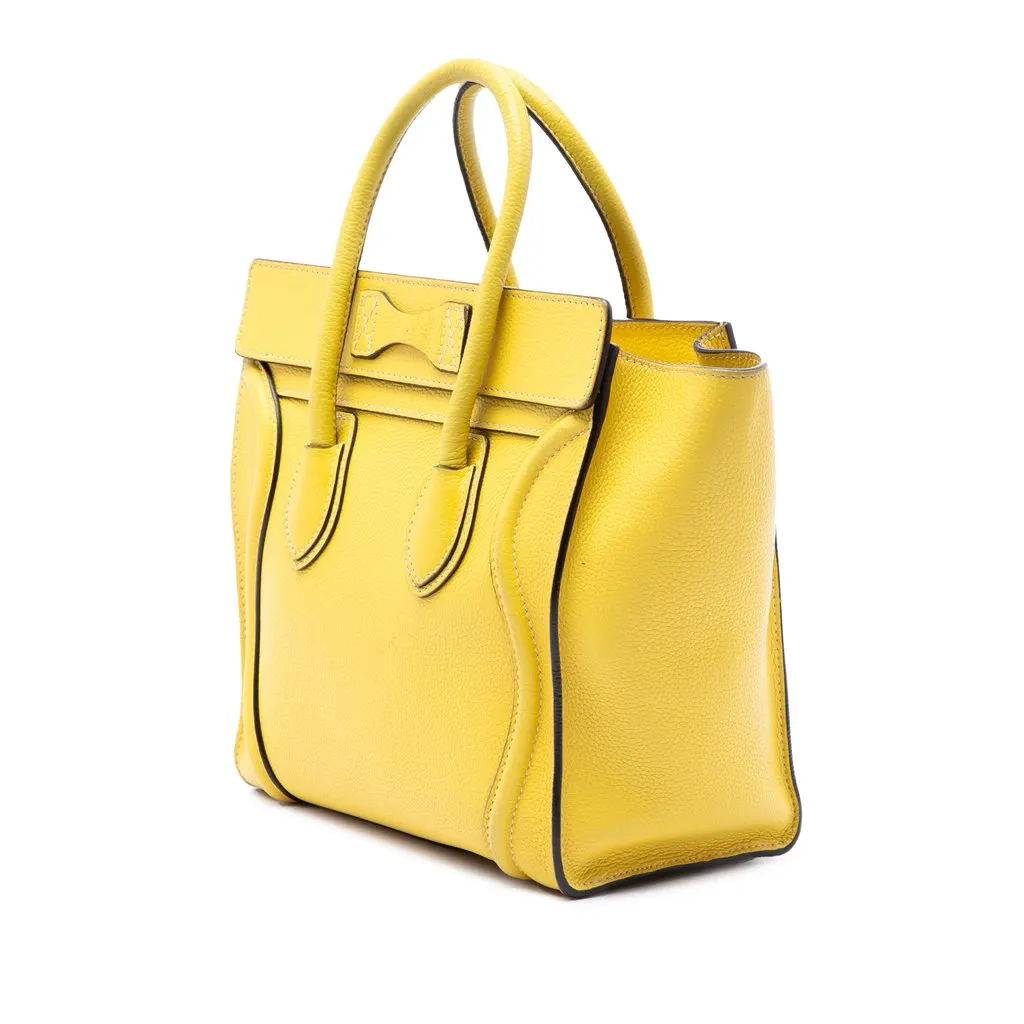 Celine Micro Drummed Calfskin Luggage Tote Yellow Leather Good - Back View