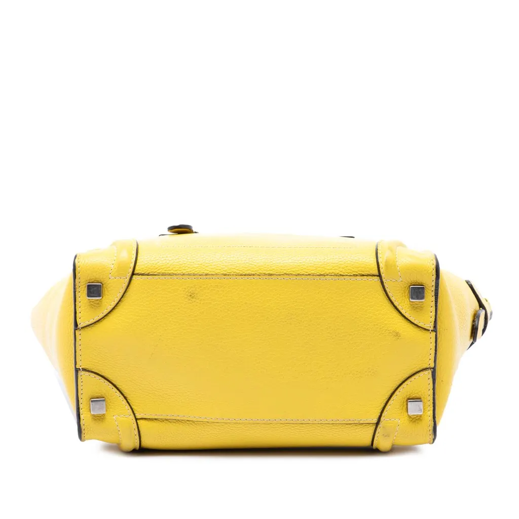 Celine Micro Drummed Calfskin Luggage Tote Yellow Leather Good - Inside View