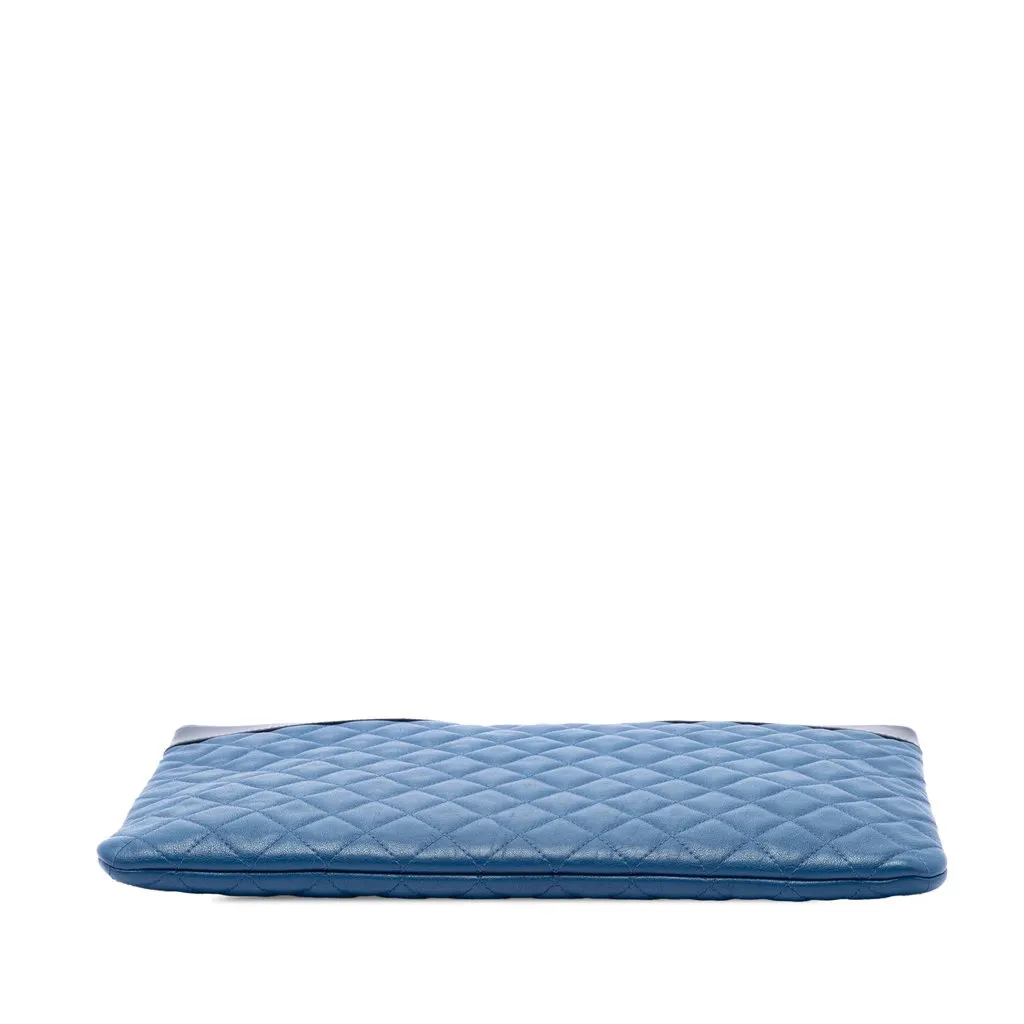 Chanel Large Bicolor Quilted Sheepskin Mademoiselle O Case Clutch Blue Leather Good - Inside View