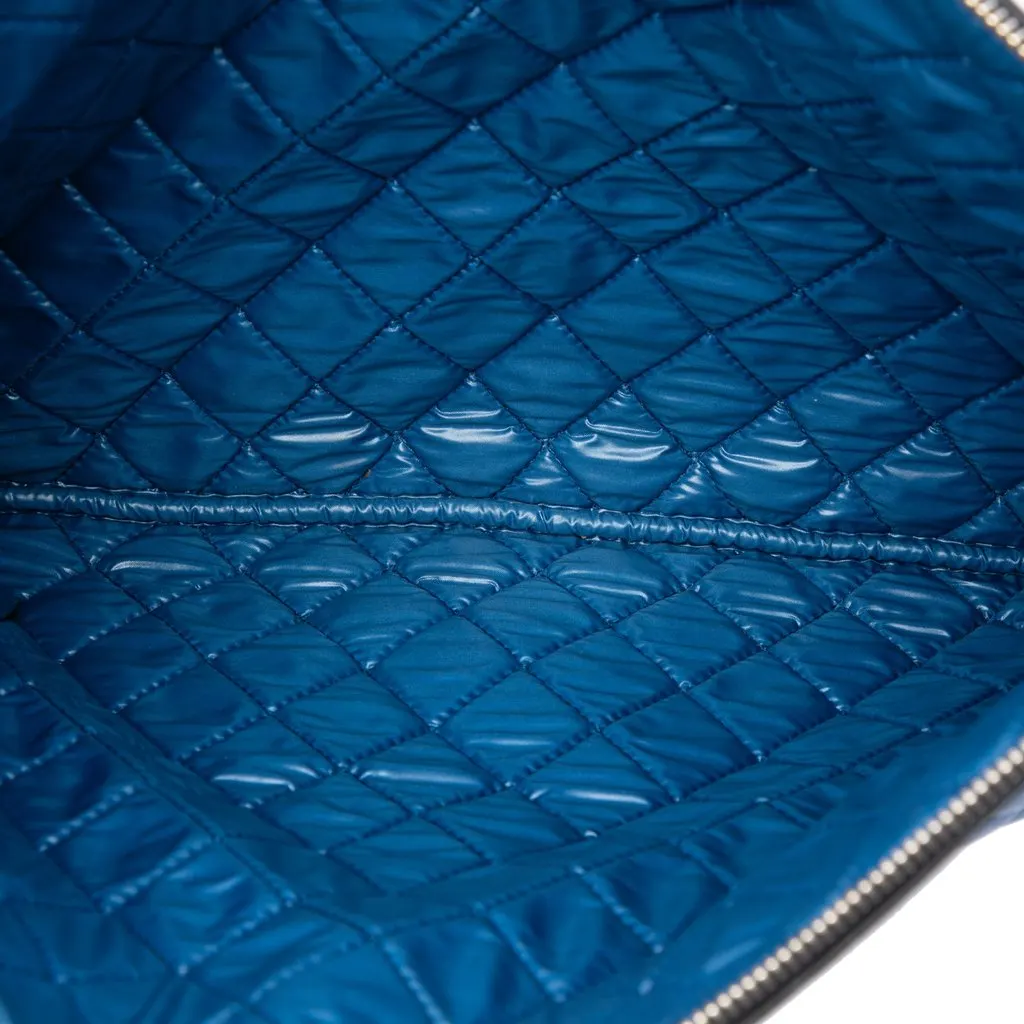 Chanel Large Bicolor Quilted Sheepskin Mademoiselle O Case Clutch Blue Leather Good - Model View