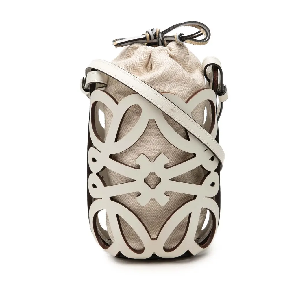 LOEWE Anagram Leather Cut Out Pocket Crossbody White Leather Very good - Front View