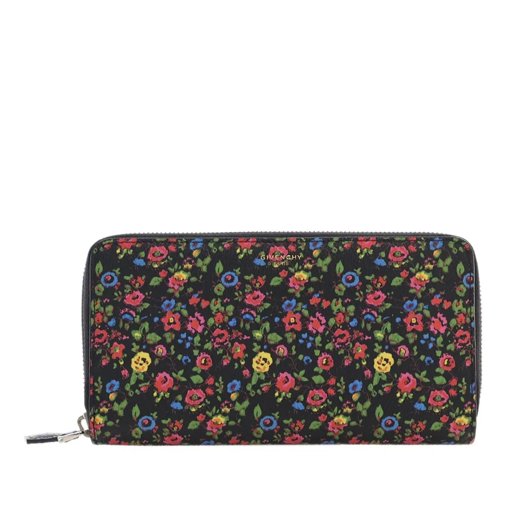 Givenchy Leather Floral Print Zip Around Wallet Black Leather Very good - Front View