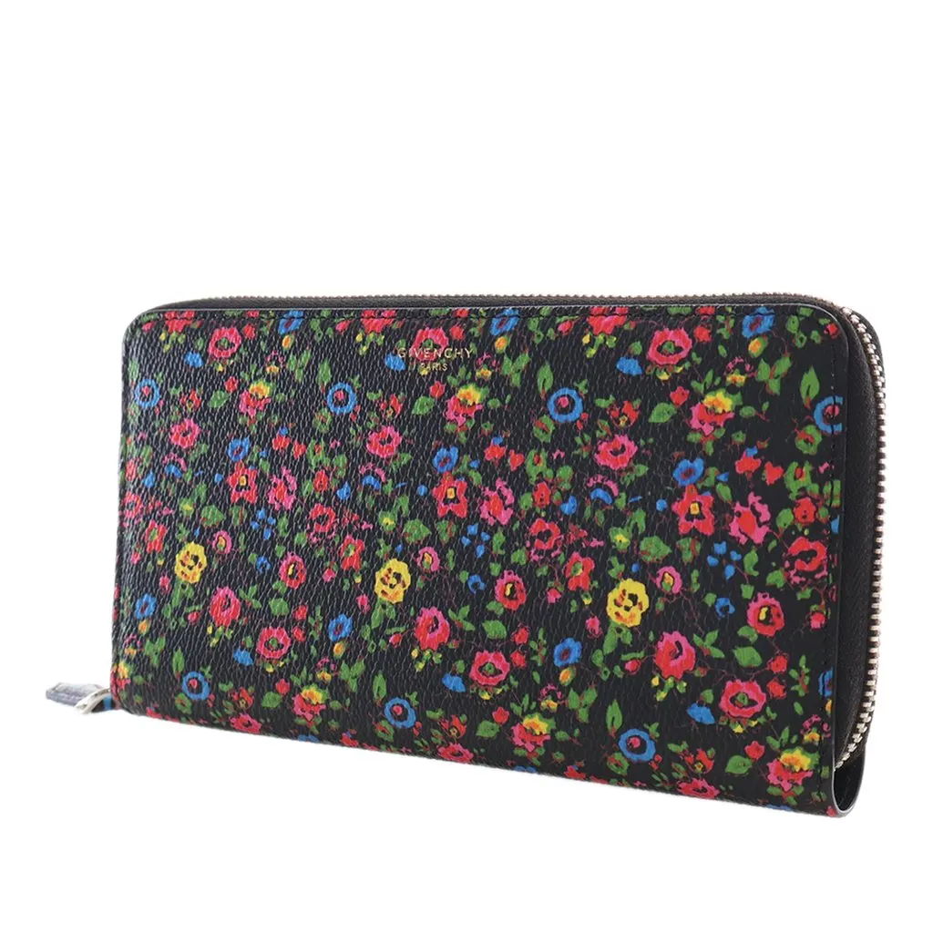 Givenchy Leather Floral Print Zip Around Wallet Black Leather Very good - Back View
