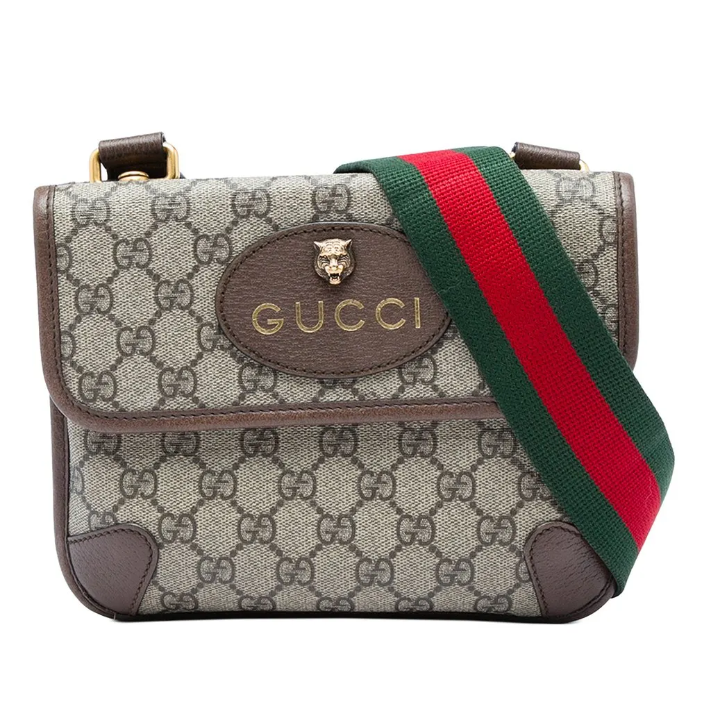 Gucci Small GG Supreme Web Neo Vintage Double Flap Messenger Bag Beige Canvas Good - Front View