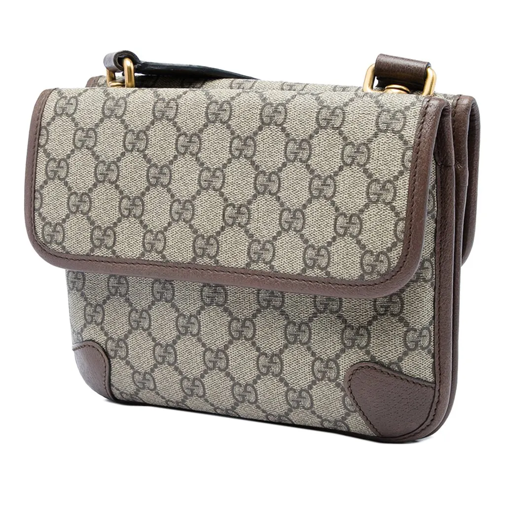 Gucci Small GG Supreme Web Neo Vintage Double Flap Messenger Bag Beige Canvas Good - Back View
