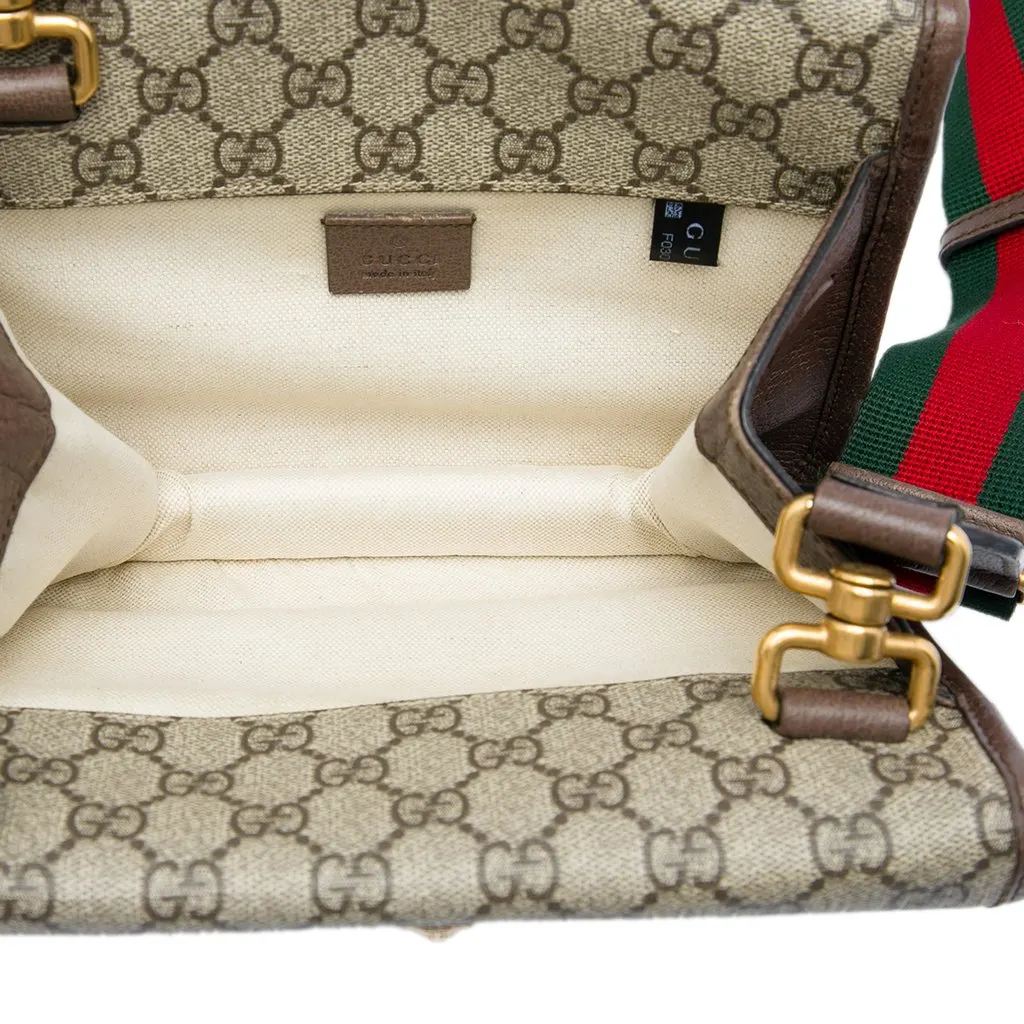 Gucci Small GG Supreme Web Neo Vintage Double Flap Messenger Bag Beige Canvas Good - Model View