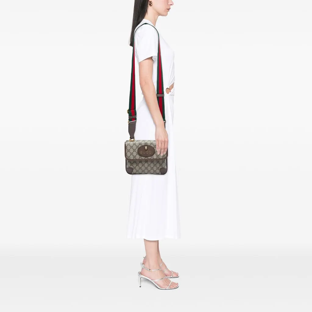Gucci Small GG Supreme Web Neo Vintage Double Flap Messenger Bag Beige Canvas Good - Box View