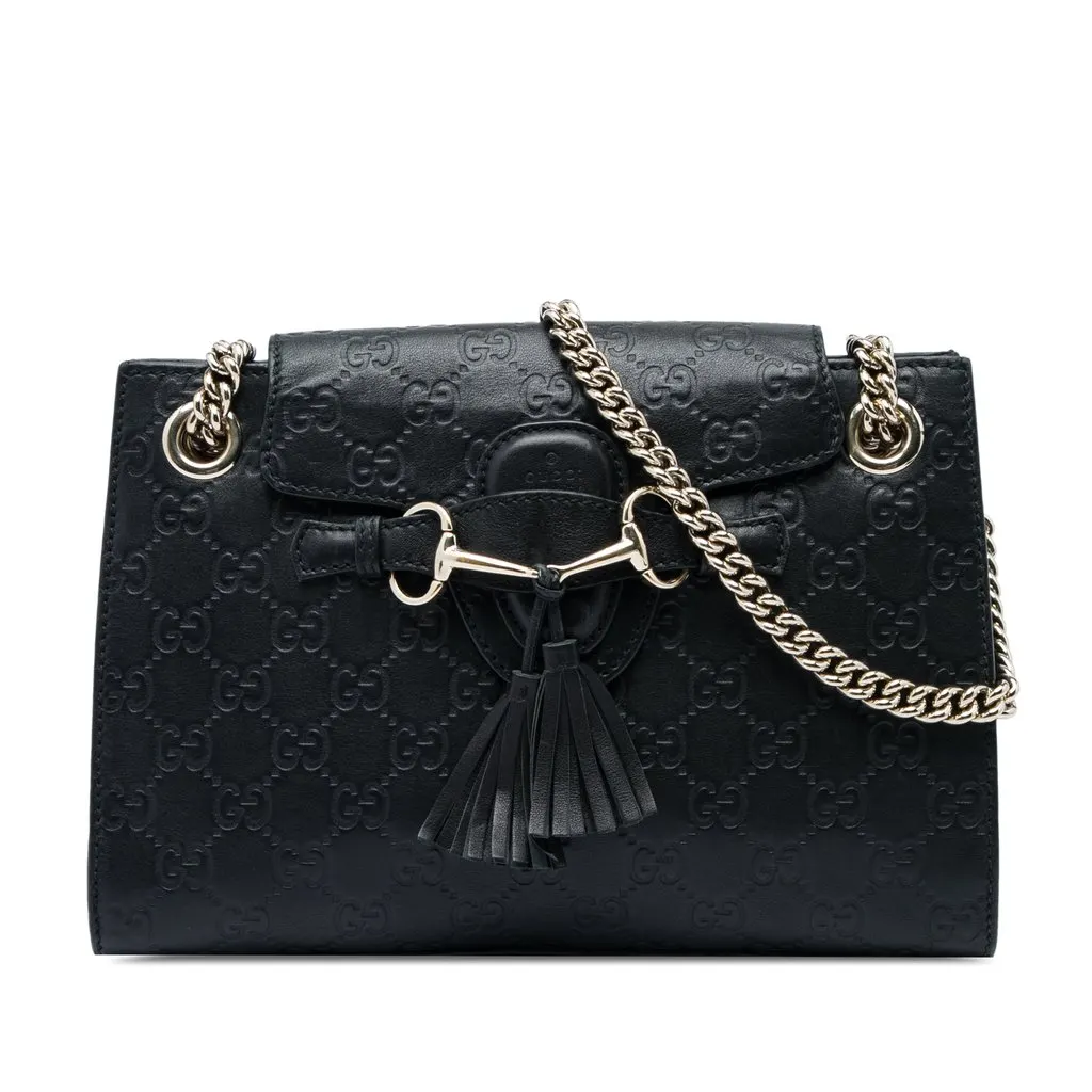 Gucci Small Guccissima Emily Shoulder Bag Black Leather Very good - Front View